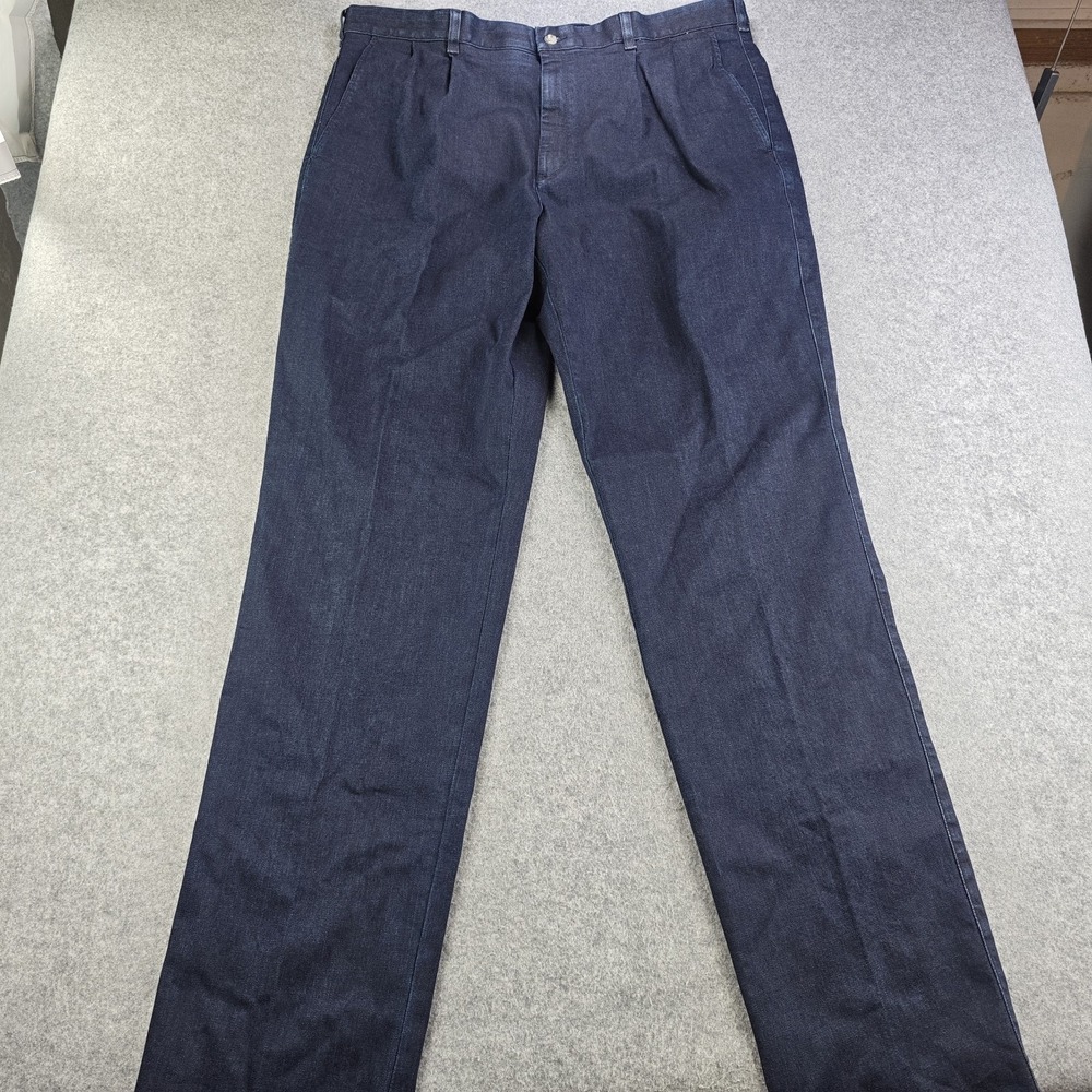Paul Fredrick Dress Pants Mens 42x38 Dark Blue Classic Fit Denim Stretch NWT